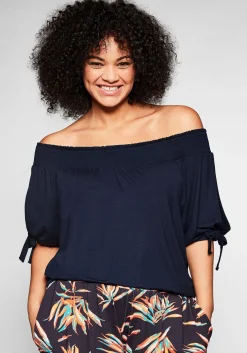 Carmenshirt mit Smokeinsatz und längerem Halbarm<sheego Sale