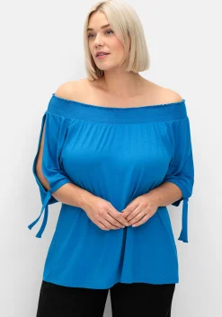 Carmenshirt mit Smokeinsatz und längerem Halbarm<sheego Clearance