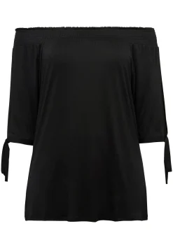 Carmenshirt mit Smokeinsatz und längerem Halbarm<sheego Outlet