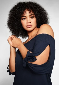 Carmenshirt mit Smokeinsatz und längerem Halbarm<sheego Sale