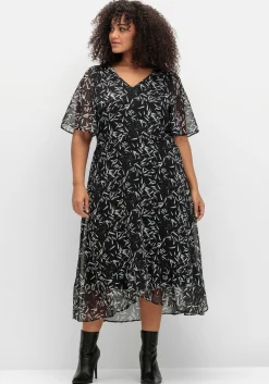 Chiffonkleid mit Blumendruck und Volant am Saum<sheego Discount