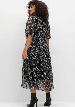 Chiffonkleid mit Blumendruck und Volant am Saum<sheego Discount