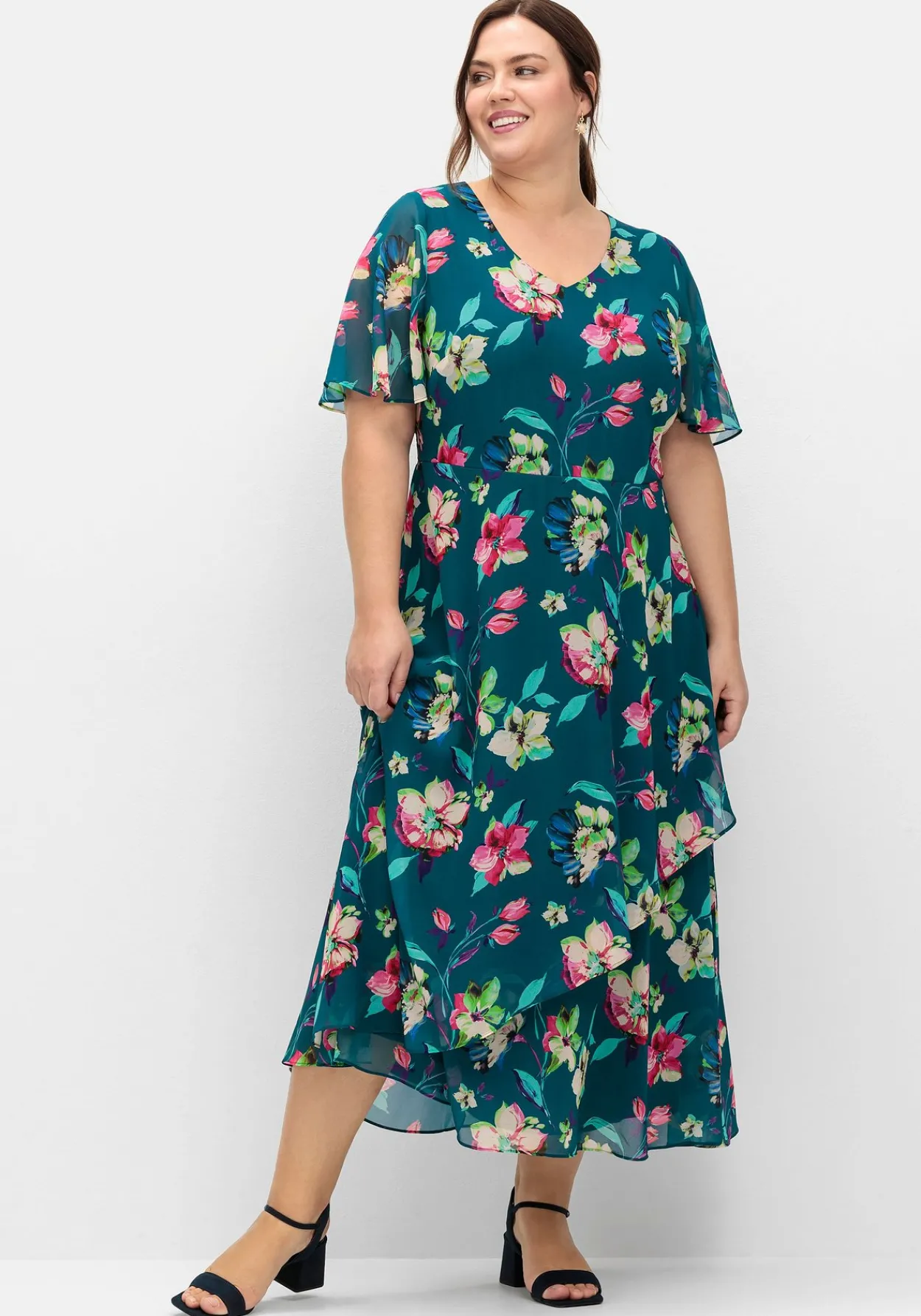 Chiffonkleid mit Blumenprint und Unterkleid<sheego Clearance