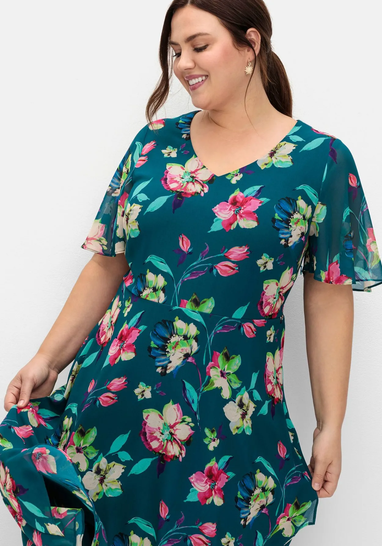 Chiffonkleid mit Blumenprint und Unterkleid<sheego Clearance