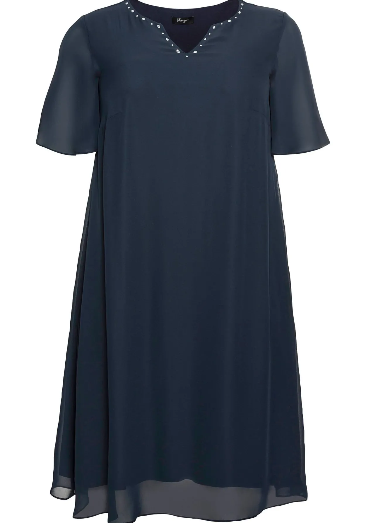 Chiffonkleid mit Schmucksteinen am Ausschnitt<sheego New