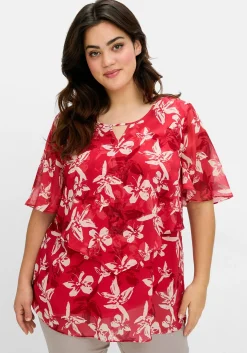 Chiffontunika mit Blütenprint und Flügelärmeln<sheego Hot