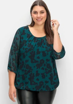 Chiffontunika mit gelegten Falten am Ausschnitt<sheego Fashion