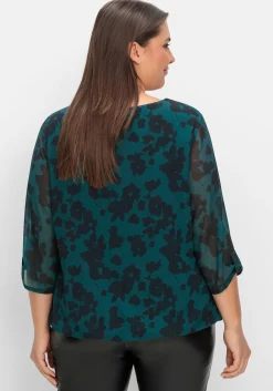 Chiffontunika mit gelegten Falten am Ausschnitt<sheego Fashion
