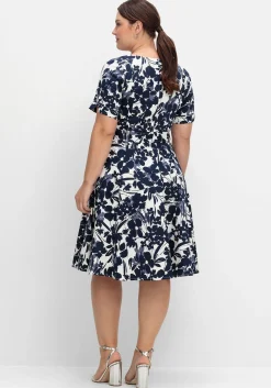 Cocktailkleid mit Blumenprint und Stoffgürtel<sheego Fashion