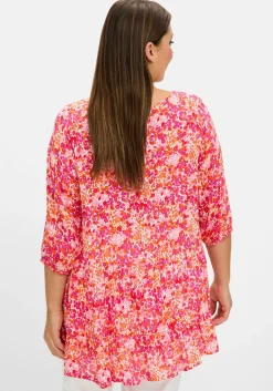 Crêpe-Bluse mit Blumendruck und Volant am Saum<sheego Fashion