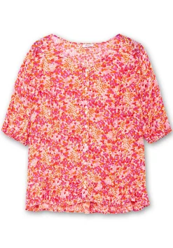 Crêpe-Bluse mit Blumendruck und Volant am Saum<sheego Fashion