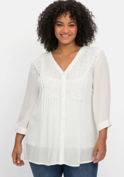 Crêpebluse mit Häkelspitze und Biesen<sheego by Joe Browns Clearance