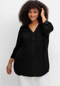 Crêpebluse mit Häkelspitze und Biesen<sheego by Joe Browns Discount