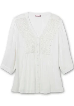 Crêpebluse mit Häkelspitze und Biesen<sheego by Joe Browns Clearance