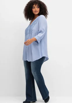 Crêpebluse mit Häkelspitze und Biesen<sheego by Joe Browns Outlet