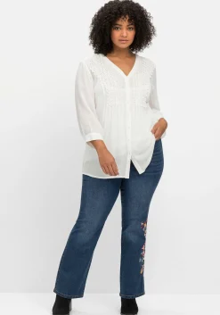 Crêpebluse mit Häkelspitze und Biesen<sheego by Joe Browns Clearance