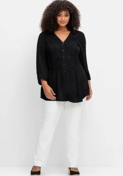 Crêpebluse mit Häkelspitze und Biesen<sheego by Joe Browns Discount