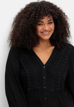 Crêpebluse mit Häkelspitze und Biesen<sheego by Joe Browns Discount