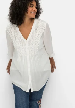 Crêpebluse mit Häkelspitze und Biesen<sheego by Joe Browns Clearance
