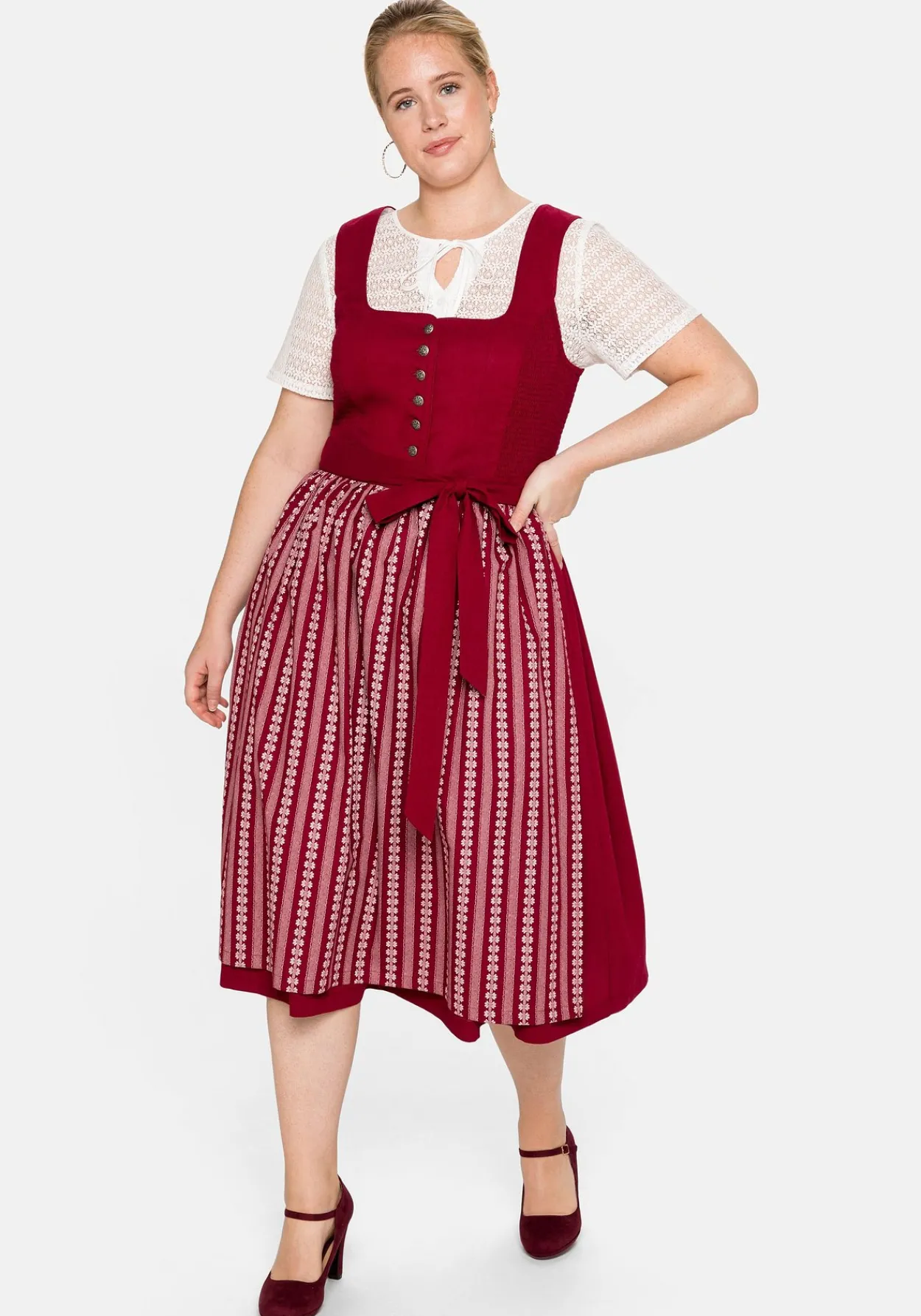 Dirndl in Midilänge, mit Spitzenbluse und Schürze<sheego Outlet