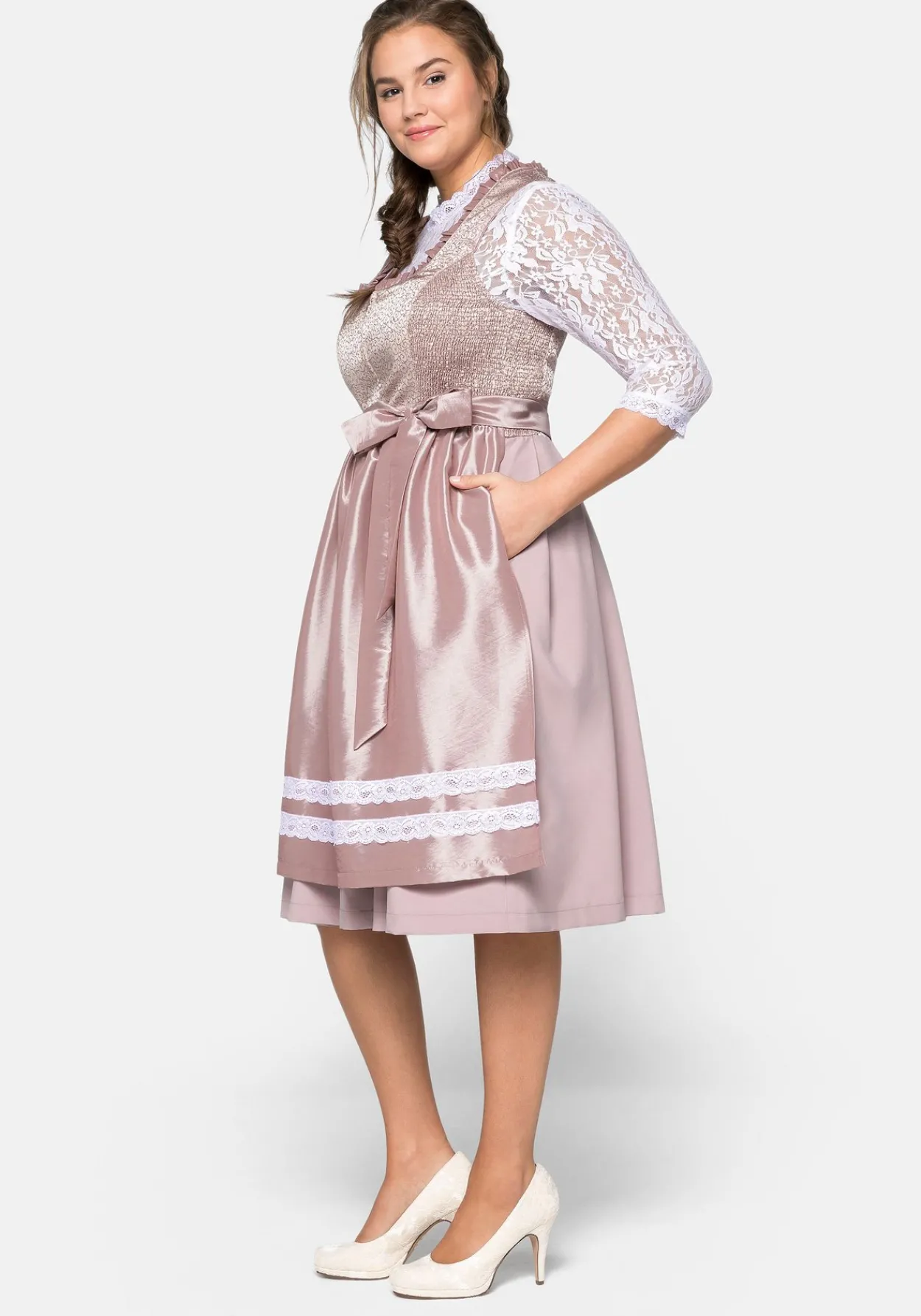Dirndl 3-teilig mit Schürze und Spitzenbluse<sheego Hot