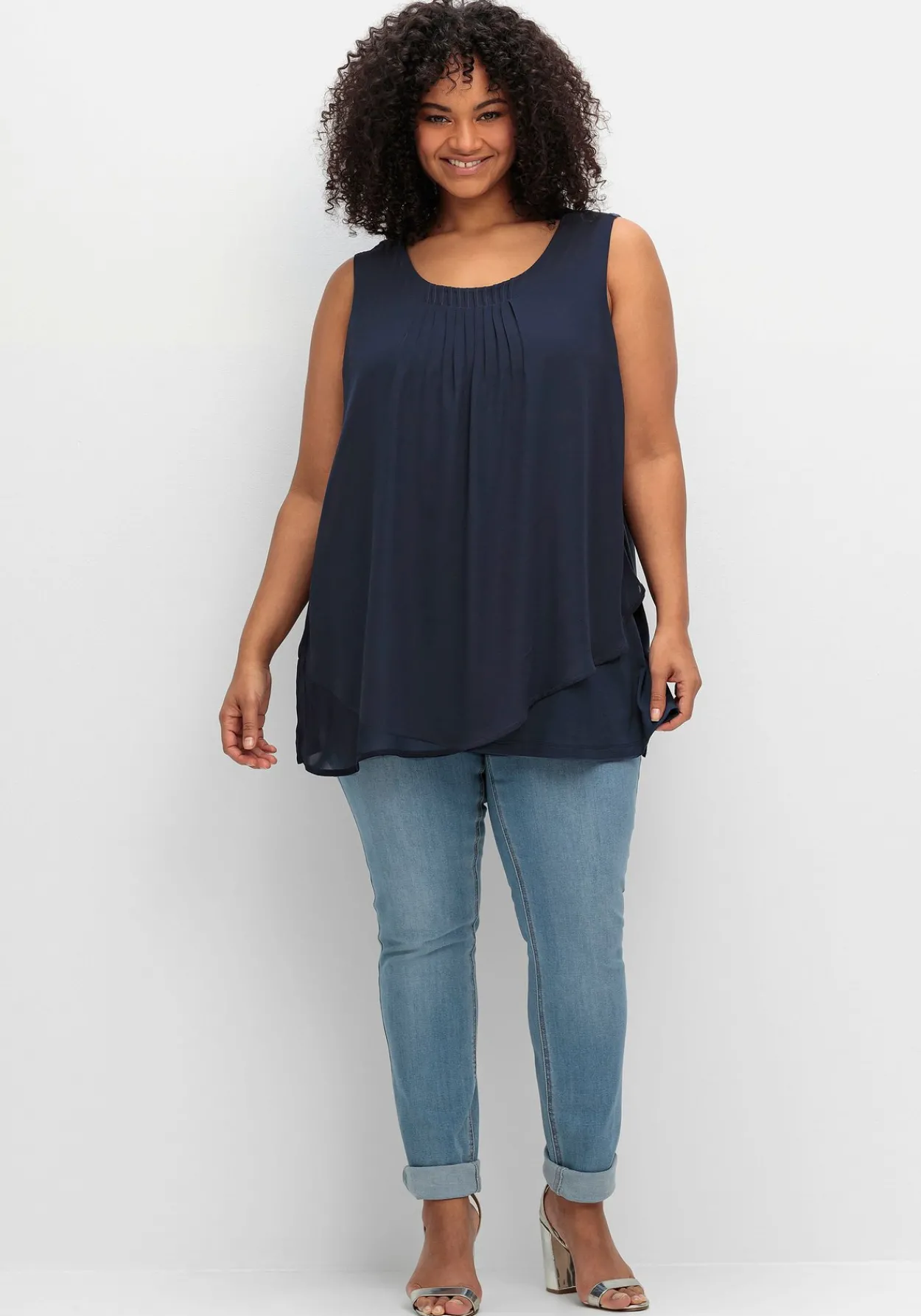 Doppellagiges Top aus Chiffon und Jersey<sheego Discount