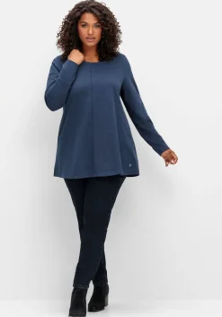 Fein meliertes Langarmshirt in A-Linie, mit Rundhals<sheego Clearance