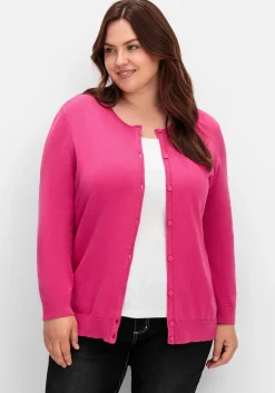 Feinstrickjacke mit Rundhalsausschnitt und Knopfleiste<sheego Sale