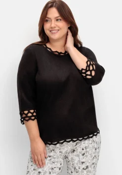 Feinstrickpullover mit Zierborte und 3/4-Arm<sheego Hot