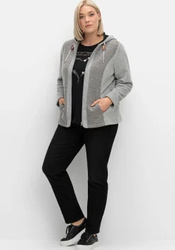 Fleecejacke mit Kapuze und Strick-Einsätzen<sheego Sale