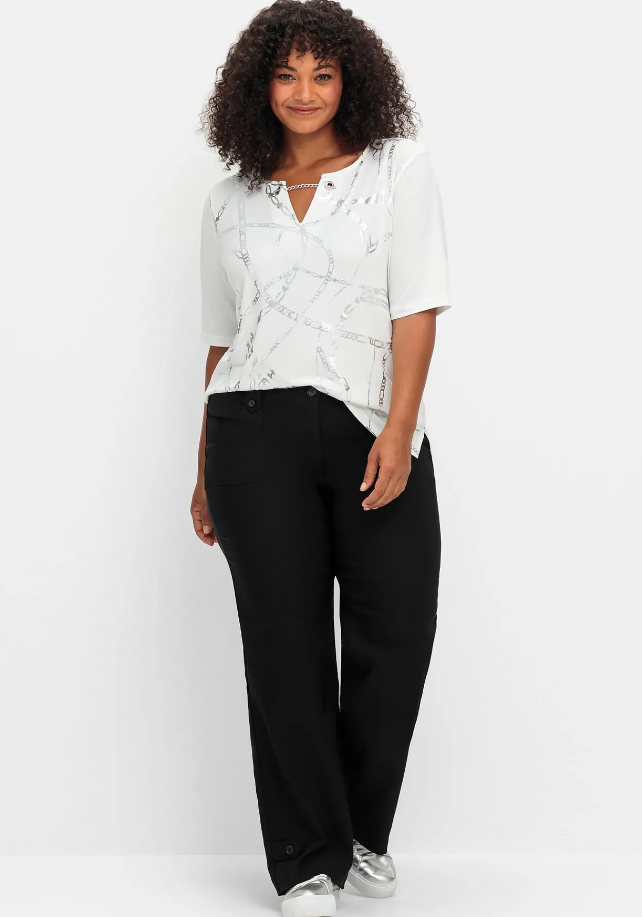 Gerade Hose mit Zierriegeln und Gürtelschlaufen<sheego Discount