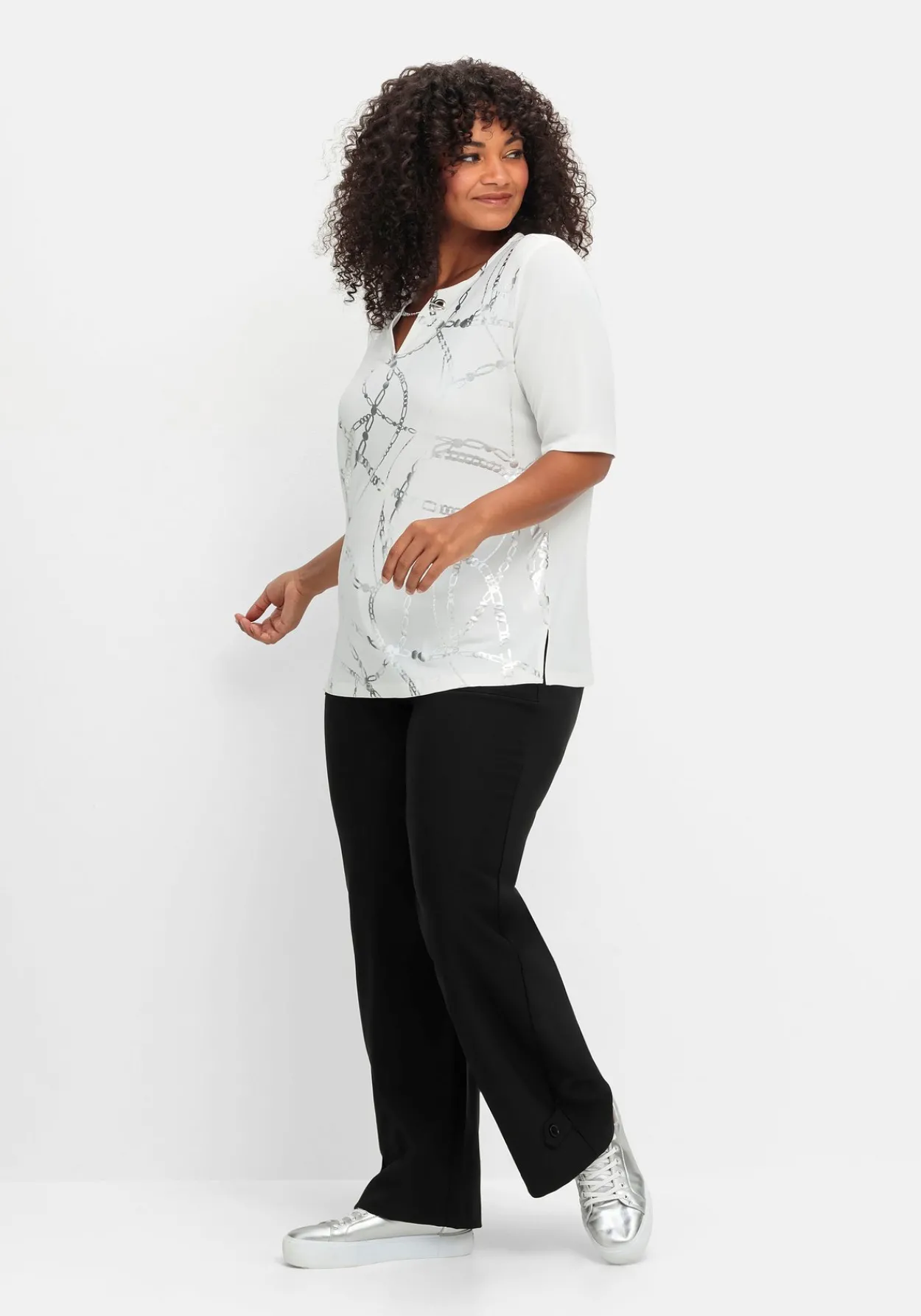 Gerade Hose mit Zierriegeln und Gürtelschlaufen<sheego Discount