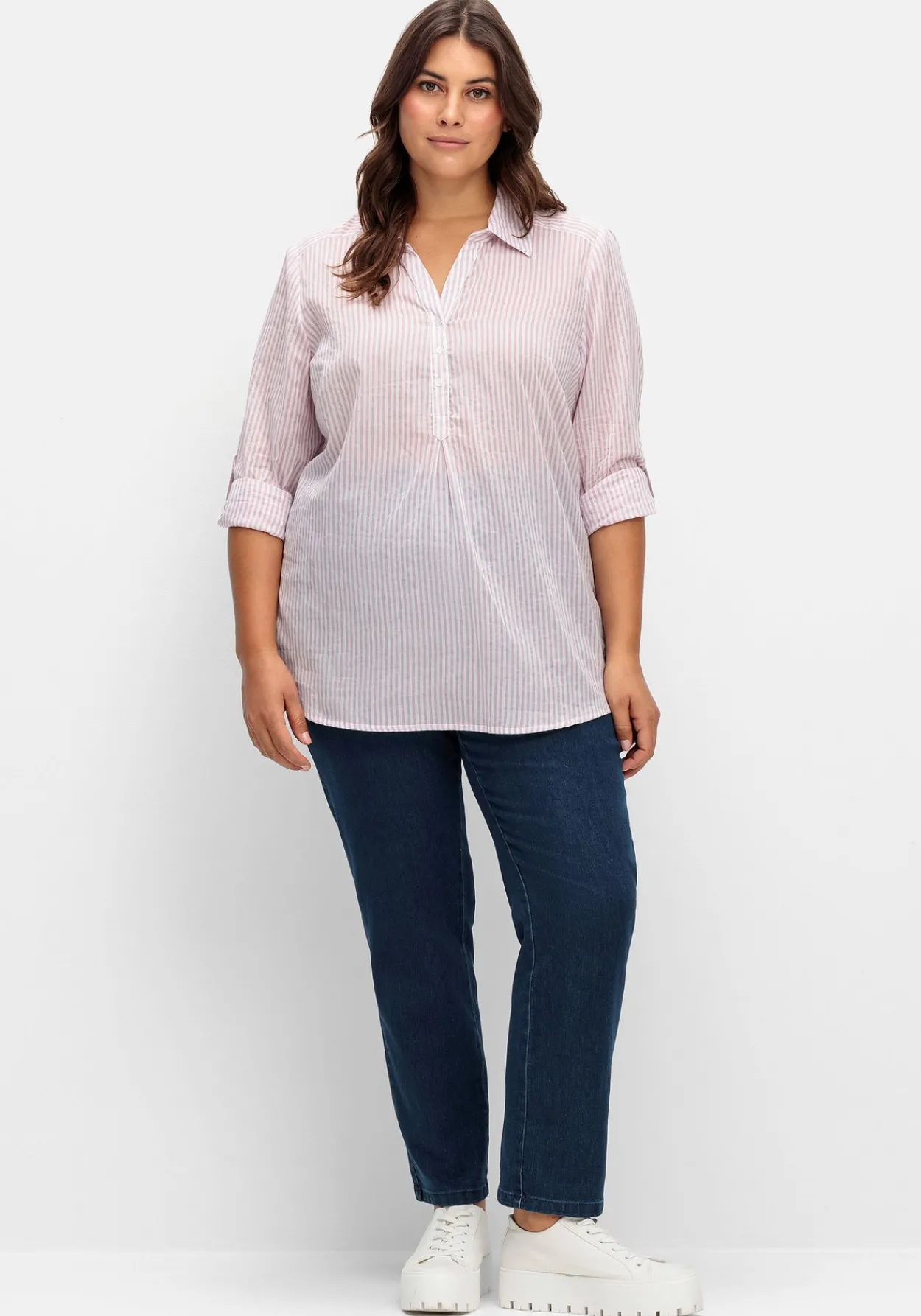 Gerade Jeans mit Smokbund und Used-Effekten<sheego Clearance