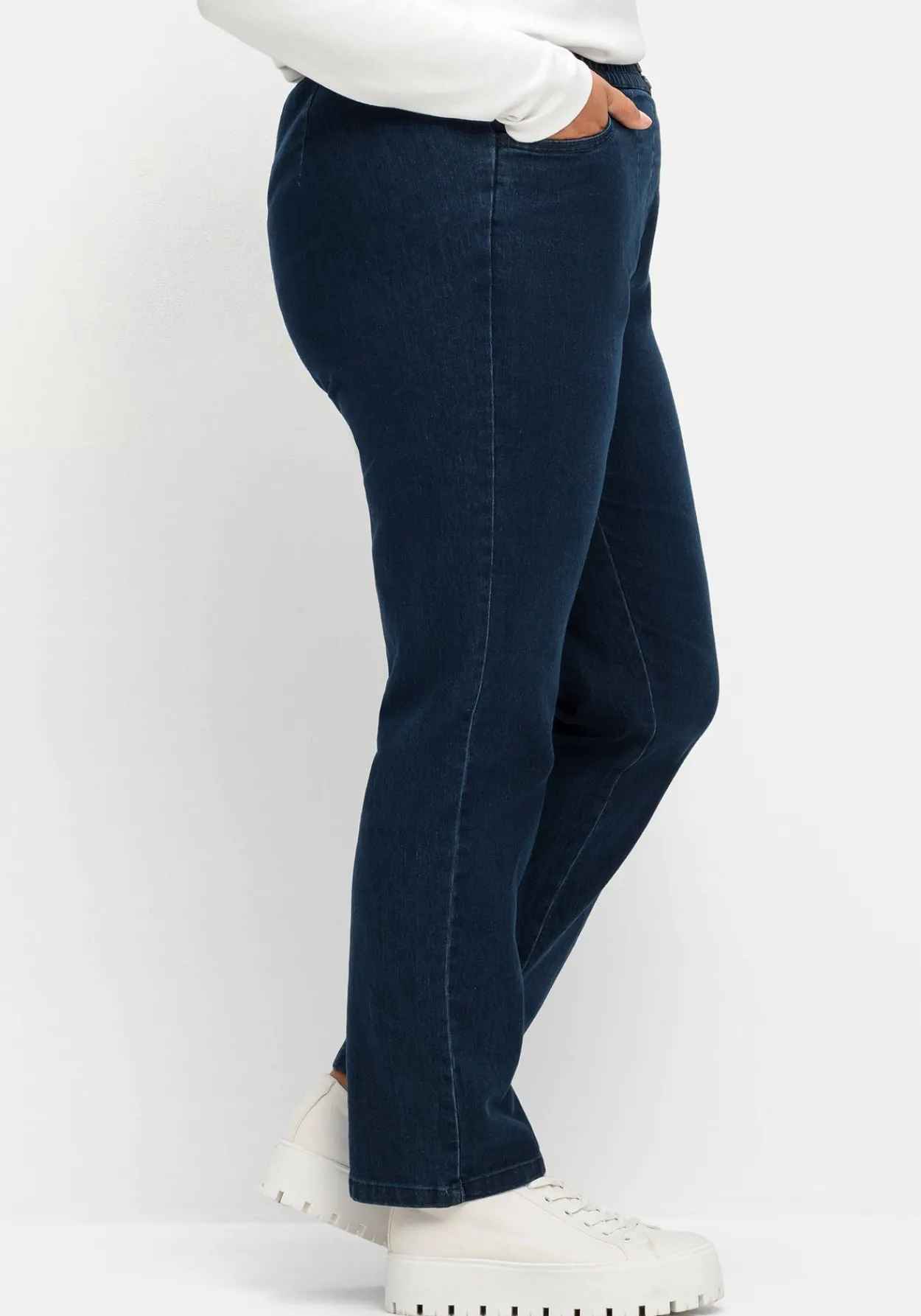 Gerade Jeans mit Smokbund und Used-Effekten<sheego Clearance