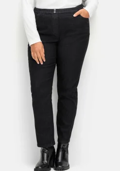 Gerade Jeans mit Smokbund und Used-Effekten<sheego Hot