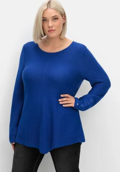 Gerippter Pullover mit spitz zulaufendem Saum<sheego Sale