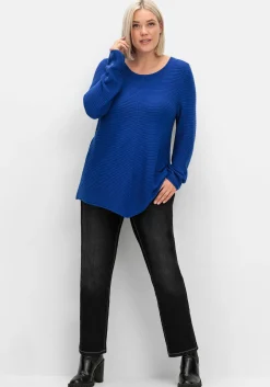 Gerippter Pullover mit spitz zulaufendem Saum<sheego Sale