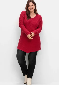 Gerippter Pullover mit spitz zulaufendem Saum<sheego Discount