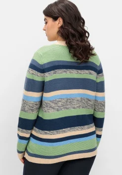 Gestreifte Strickjacke mit V-Ausschnitt<sheego Discount