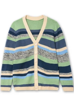 Gestreifte Strickjacke mit V-Ausschnitt<sheego Discount