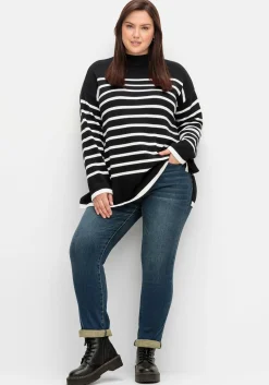 Gestreifter Pullover in A-Linie, mit Seitenschlitzen<sheego Hot