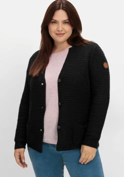 Grobstrickjacke mit Stehkragen und Taschen<sheego Outlet