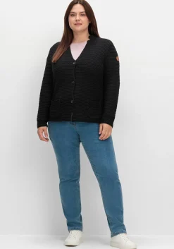 Grobstrickjacke mit Stehkragen und Taschen<sheego Outlet