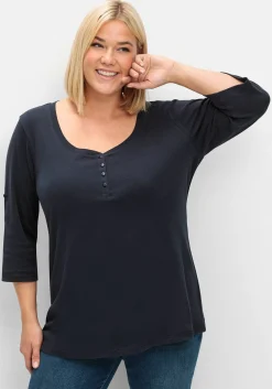 Henleyshirt mit 3/4-langen Krempelärmeln<sheego Sale