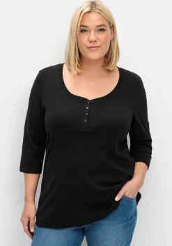 Henleyshirt mit 3/4-langen Krempelärmeln<sheego Fashion