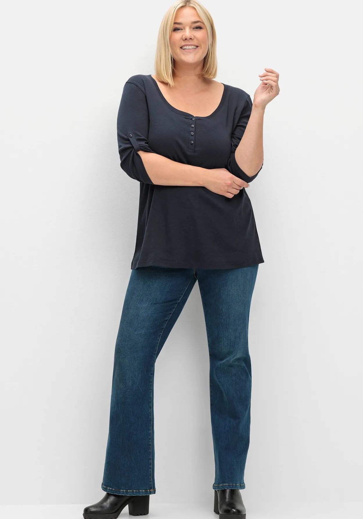 Henleyshirt mit 3/4-langen Krempelärmeln<sheego Sale