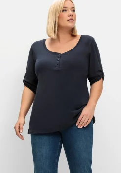 Henleyshirt mit 3/4-langen Krempelärmeln<sheego Sale