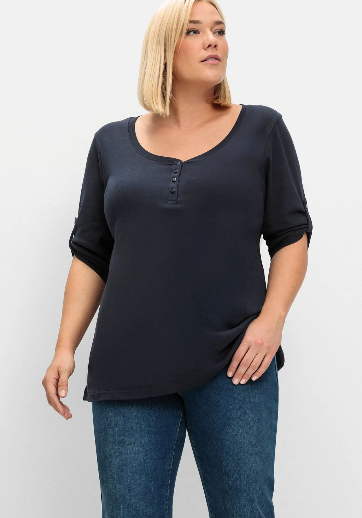 Henleyshirt mit 3/4-langen Krempelärmeln<sheego Sale