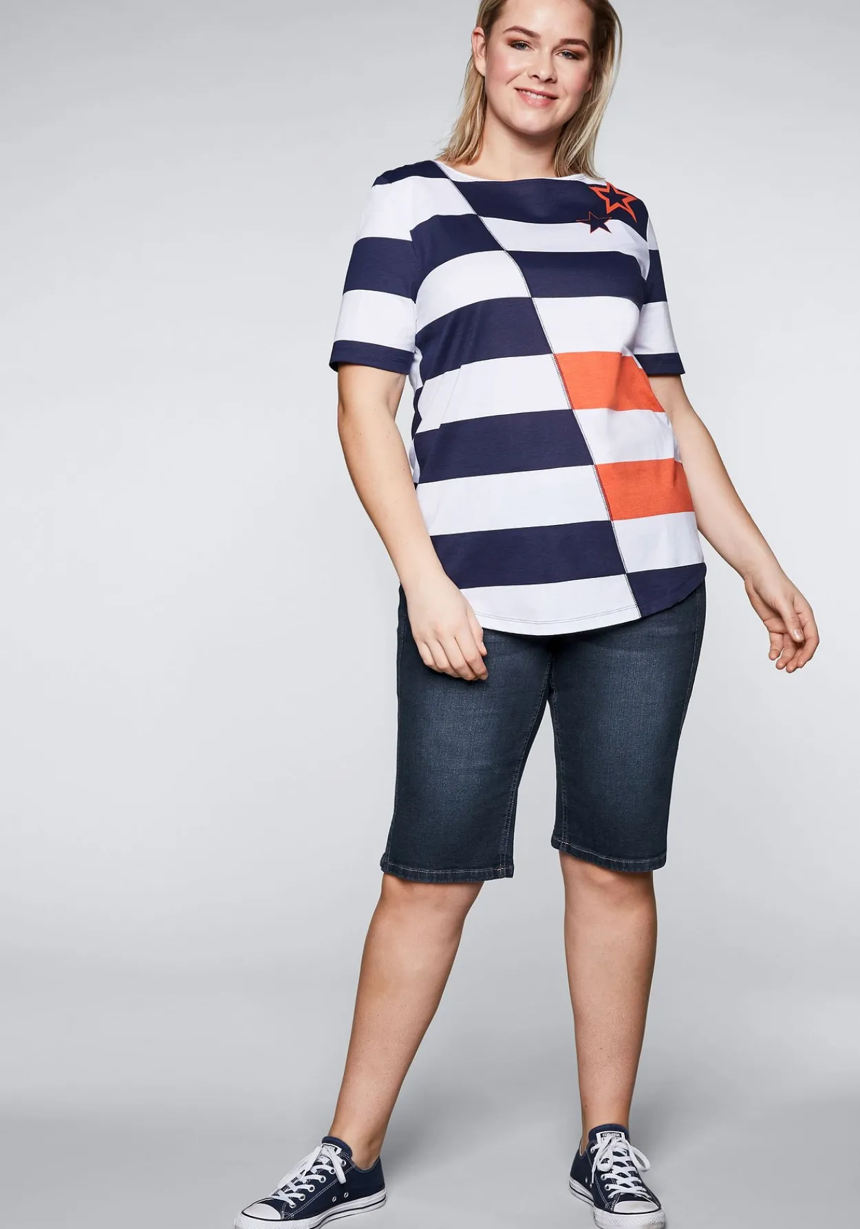 Jeansbermudas mit vorverlegter Seitennaht<sheego Outlet