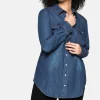 Jeansbluse mit Knopfleiste und Brusttaschen<sheego Hot